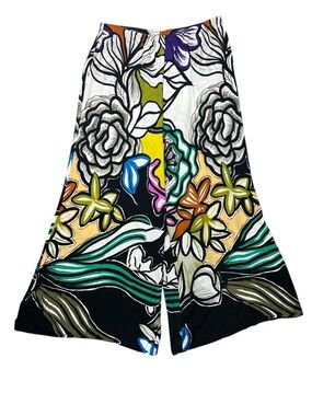 Coco Bianca Bold Floral Wide-Leg Palazzo Pants in Black & Multicolor Women’s XL